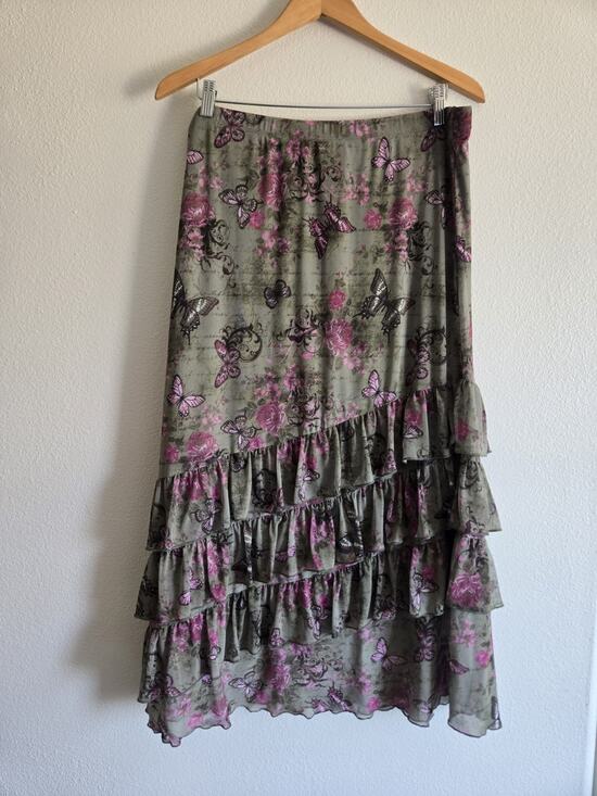 Sweet Society Dresses & Skirts - Sweet Society 2X Butterfly Floral Ruffle Midi Skirt Boho Garden Fairy Grunge